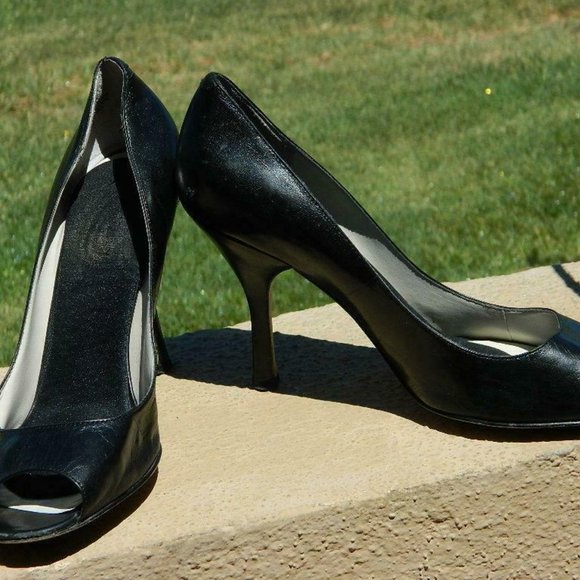Enzo Angiolini Eamaylie Model Black Leather Peep Toe Classic Pump Shoes US 8.5 - Picture 2 of 11